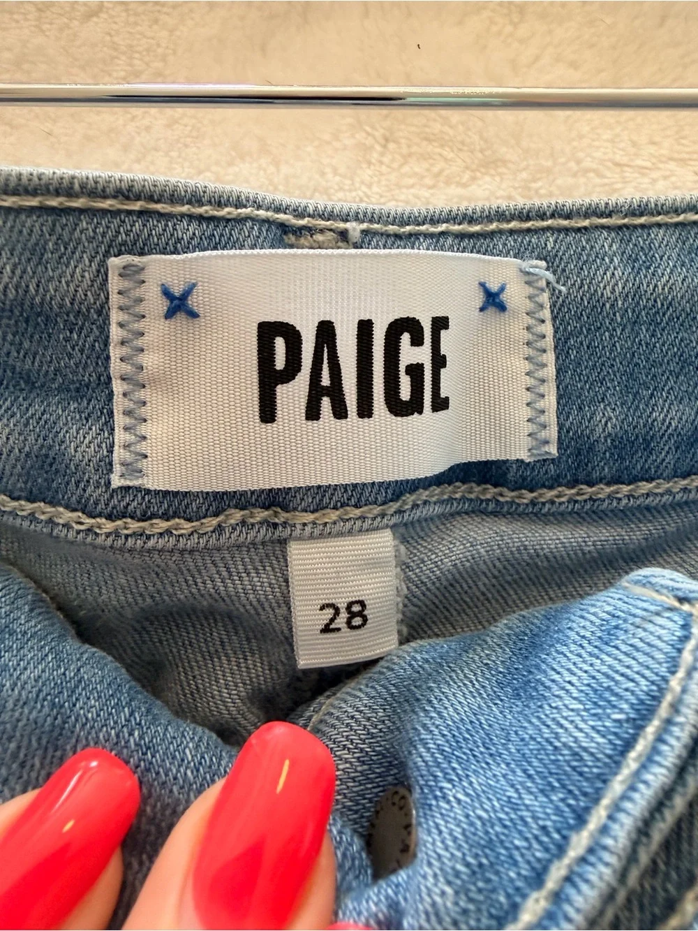 PAIGE Light Wash Denim Cutoff Shorts